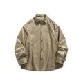 thumbnail image 1 of pstuiky Camisas de manga larga de invierno para hombre, Camisa informal de manga larga con cuello vuelto y bolsillos de color liso para hombre top de hombre l, 1 of 5