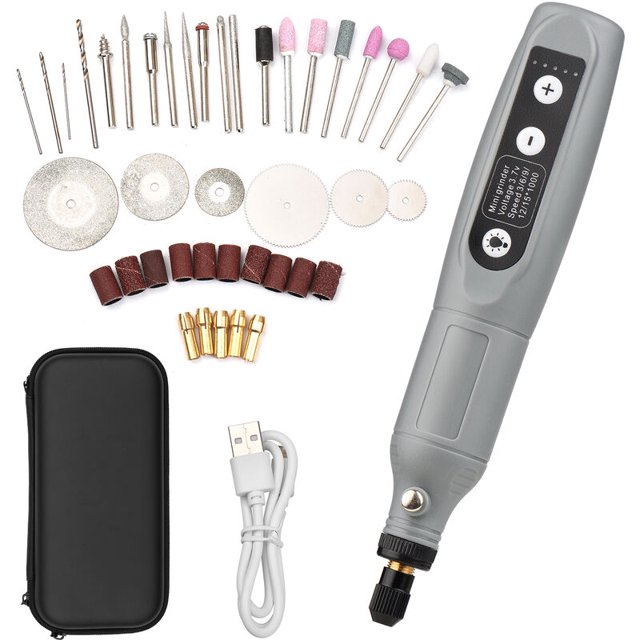 Juego de herramientas rotativas portátiles Mini amoladora inalámbrica Taladro eléctrico recargable de mano Carga USB 5 velocidades con múltiples accesorios Luz LED para cortar Lijado Grabado Pulido y esquí esquí Gafas de esquí