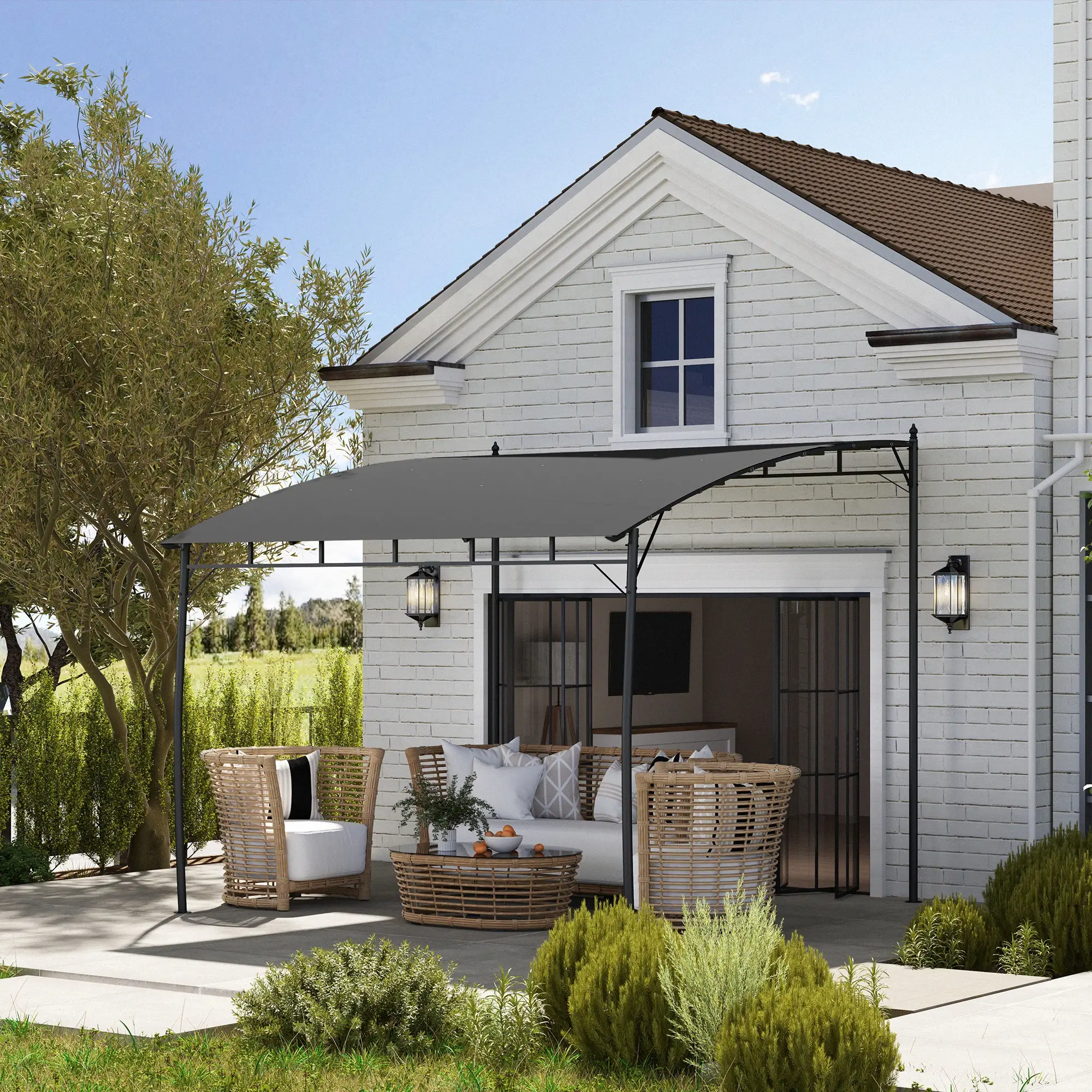 10' x 10' Outdoor Pergola Gazebo, Garden Sun Shade Shelter, Metal Frame, Gray