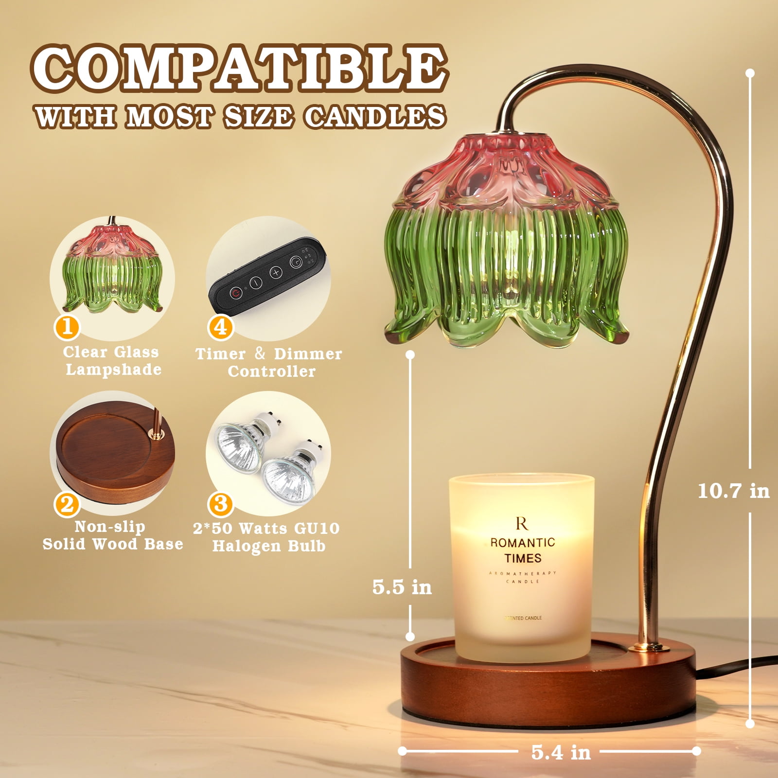 Funistree Candle Warmer Lamp with Timer, Dimmable Flower Wax Warmer Pink & Green, Jar Candle Melter for Women Mom Sister, House Warming Birthday Home Decor Gift