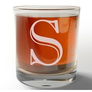 Monogram Etched Letter S 11oz Whiskey Rocks Glass Bourbon Scotch Lowball Old Fashioned Gifts for Him for Groomsmen for Husband