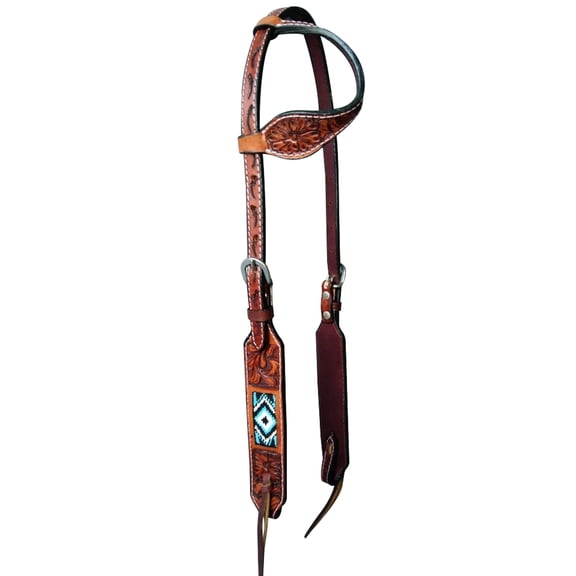 HILASON Western Horse One Ear Headstall American Leather Floral Brown