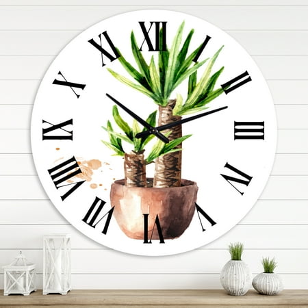 Designart 'Yucca Tree In The Ceramic Flower Pot' Traditional Wall Clock