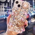 thumbnail image 2 of for iPhone 15 Glitter Bling Case,Cute Luxury 3D Crown Crystal Rhinestone Diamond Sparkle Stunning Stones Pearl with Wrist Strap Chain Women Girls Protective Case for iPhone 15 6.1 inch (Pink), 2 of 4