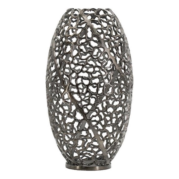 Benjara 14" Aluminum Accent Vase- Tall Curved Cut Out Design- Intricate Details