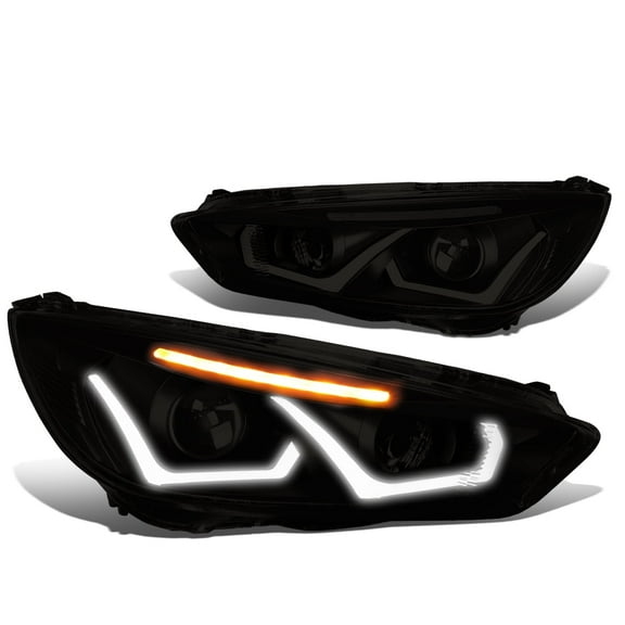 DNA Motoring For 15-18 Ford Focus LED DRL Smoked Clear Signal Projector Headlight Lamps Pair
