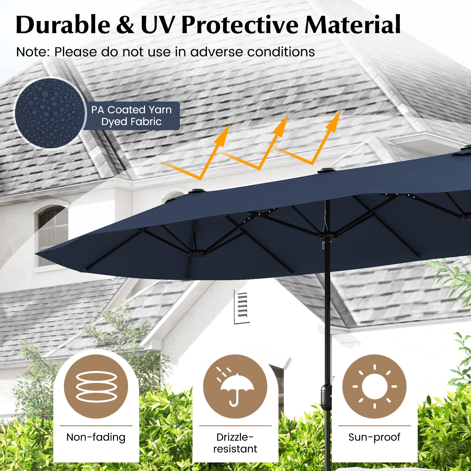 Gymax 13FT Double-sided Patio Umbrella w/ Crank Handle Umbrella Base Safety Lock Navy