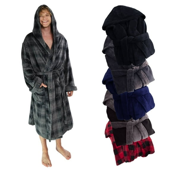 Ross Michaels Mens Bathrobe Grey Plaid, L/xl (Large/X Large, Grey Plaid)
