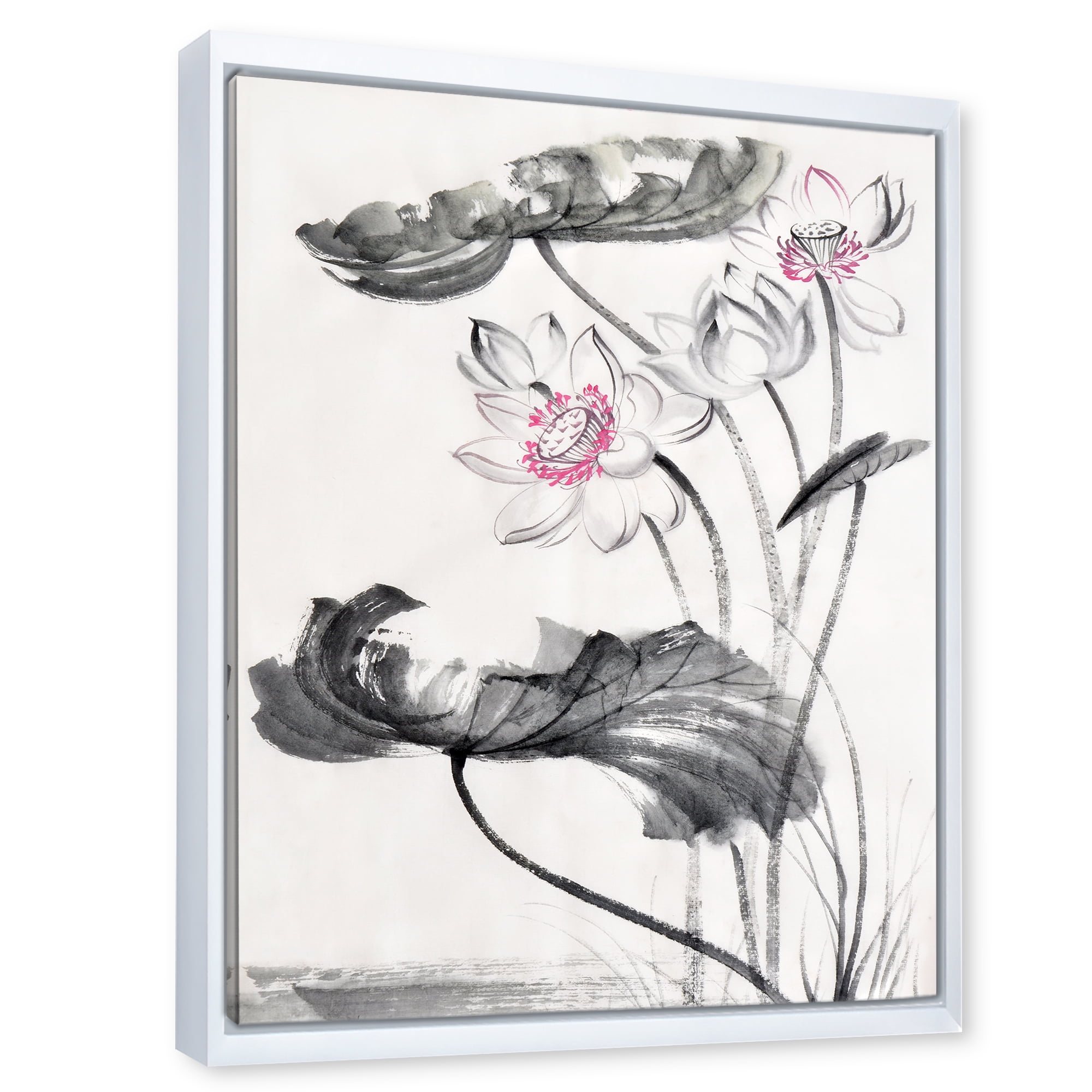 Designart 'Ancient Lotus Flowers' Traditional Framed Canvas Wall Art Print