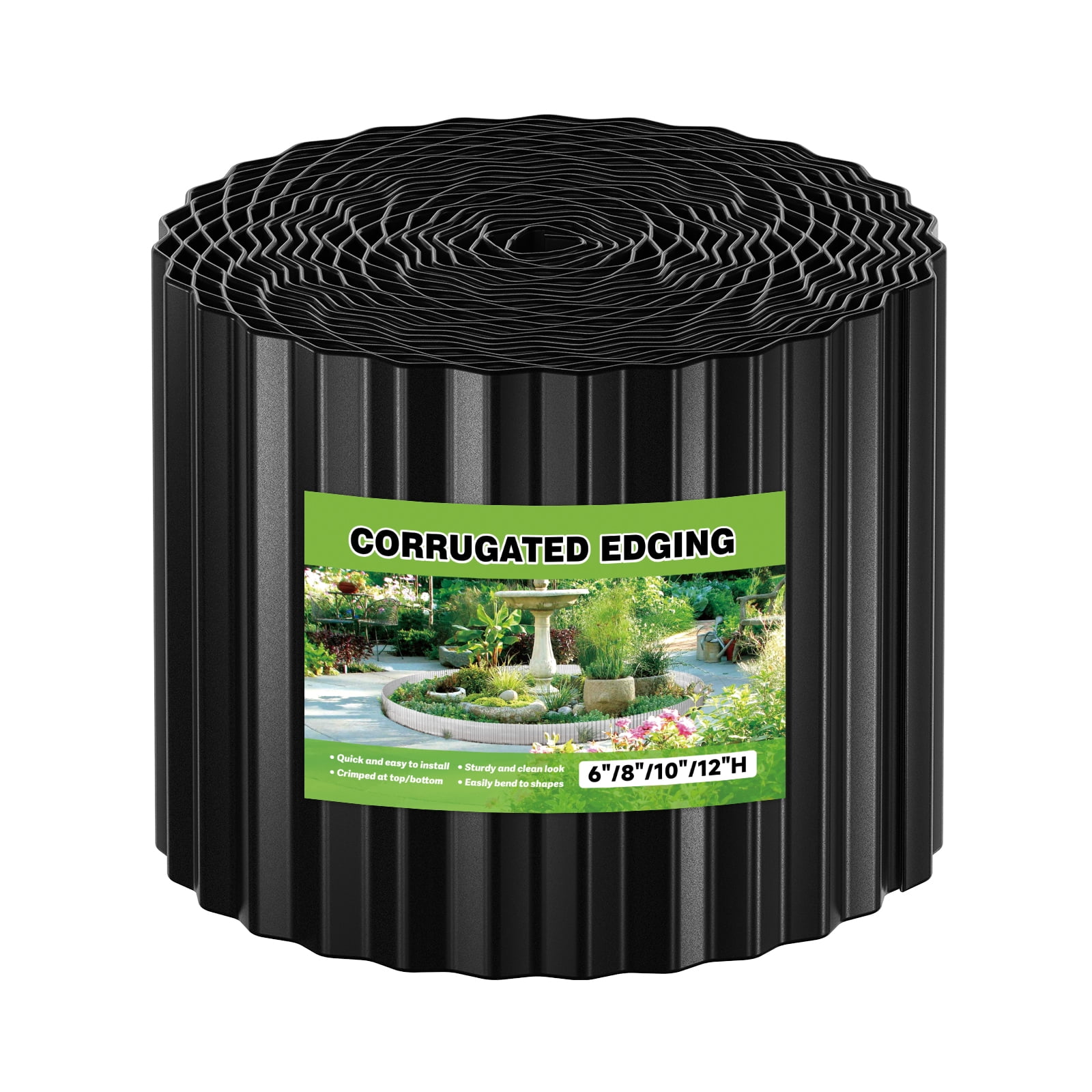 8 Inch 50 FT Garden Landscape Edging Border Galvanized Sturdy Metal Hemmed DIY Edging for Landscaping Lawn Flower Beds Patio Pathway Divider Design, Black