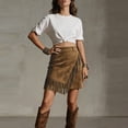 thumbnail image 6 of qelini Womens Western Skirt Mid-Length Skirt High Waist A-line Skirt Asymmetrical Hem Fringe Detail Cowgirl Skirt, 6 of 8