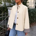 thumbnail image 6 of Womens Ruffle Stand Collar Short Trench Coat Single Breasted Cropped Jackets With Plaid Cuffs, M, 6 of 6