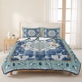 thumbnail image 3 of Queen Quilt Set 90''x96'', Blue Boho Lightweight Bedspread Coverlet Set with 2 Pillow Shams, Farmhouse Bohemian Medallion Oriental Flower Breathable All Season Quilt Bedding for Bedroom/Guest Room, 3 of 9