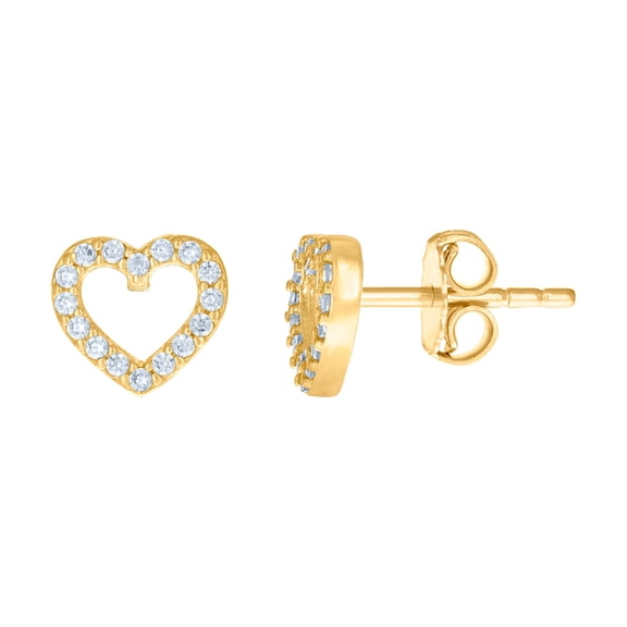 14k Yellow Gold Womens Cubic Zirconia Love Heart Stud Earrings 7.6x8.1mm Wide Stud Earring for Women
