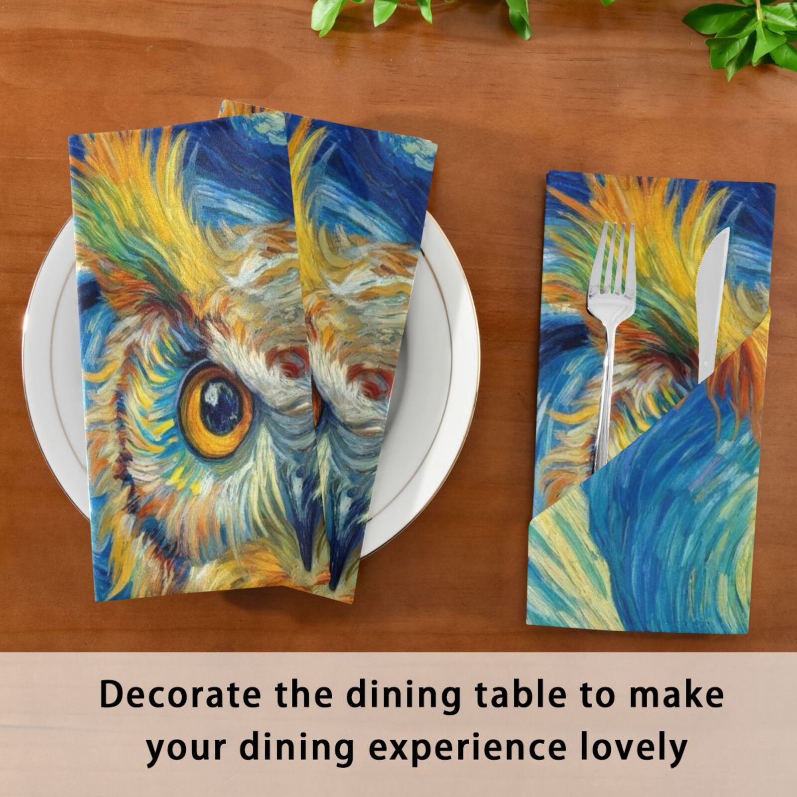 JSTEL Owl Starry Sky Cloth Napkins Set of 6, 20x20 Inch Washable and Reusable Napkin for Decoupage Dinner Party Everyday Use