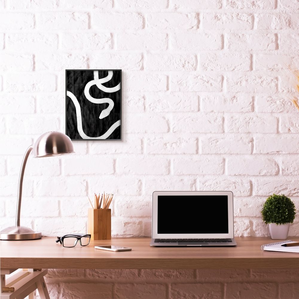 Snake Silhouette Black And White Animal Design Framed Giclee Texturized Art by Daphne Polselli