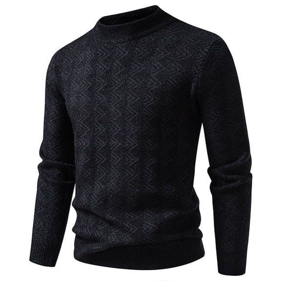 Men's Geometric Jacquard Mock Neck Pullover Sweater Long Sleeve Knit Top