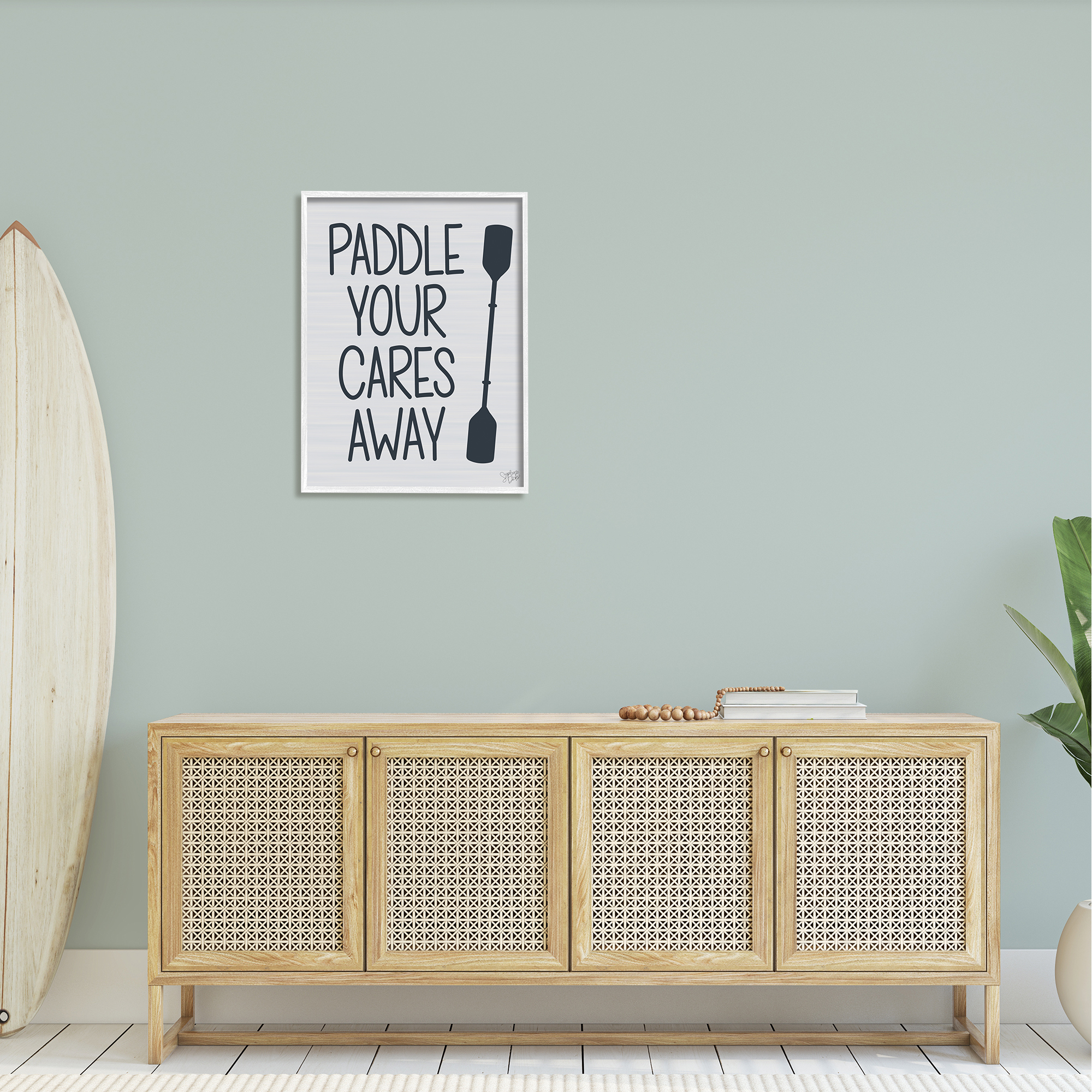 Stupell Paddle Your Cares Away Boating Phrase Landscape Painting White Framed Art Print Wall Art