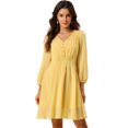 thumbnail image 1 of Vestido de Gasa Fluido Amarillo M Allegra K Con Cintura Elástica Con Cuello En V Y Manga 3/4, 1 of 6