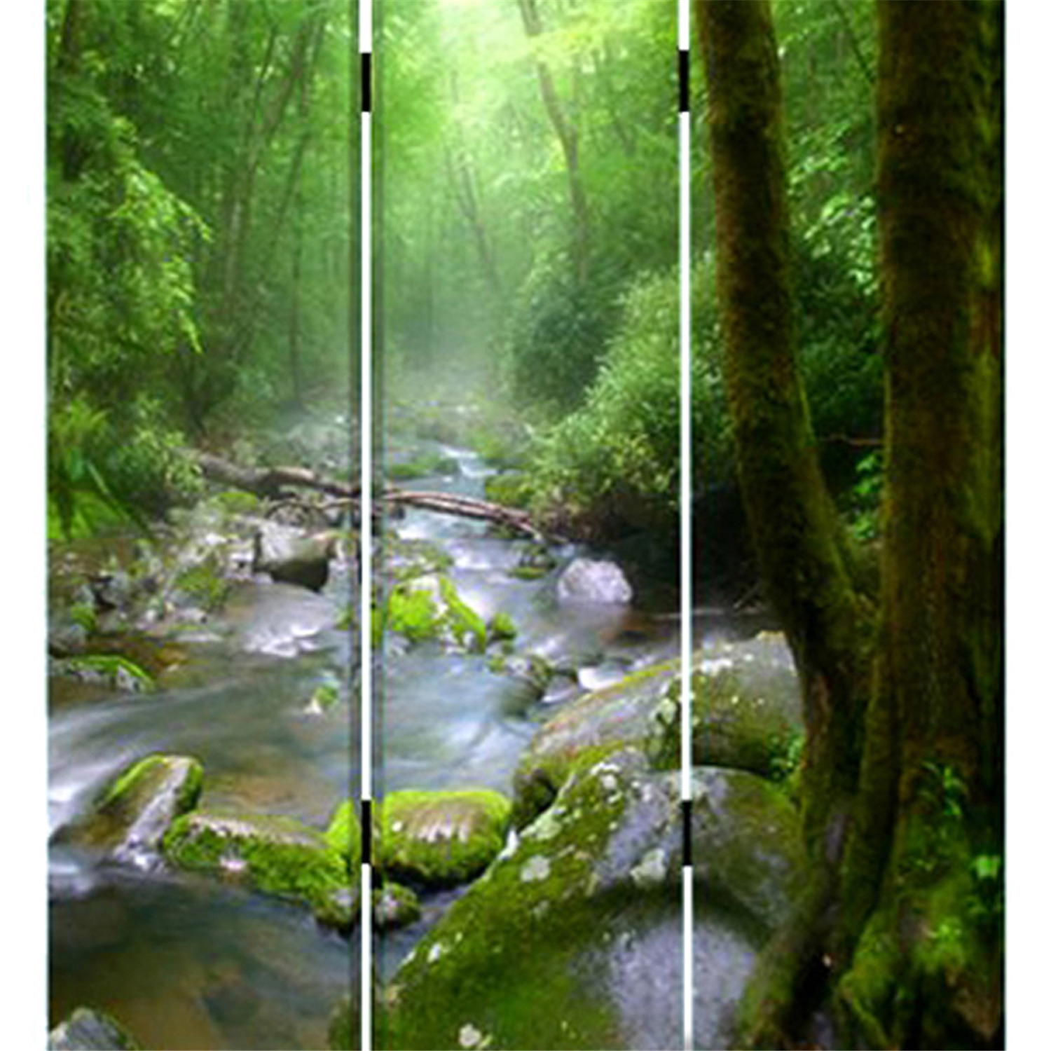 3 Panel Foldable Canvas Screen with Rainforest Print in Green - image 2 of 3