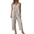thumbnail image 5 of Purcolt Cotton Linen Jumpsuits for Women Summer Casual Turn Down Collar Loose Rompers Boho Vintage Wide Leg Baggy Overalls S-5XL, 5 of 9