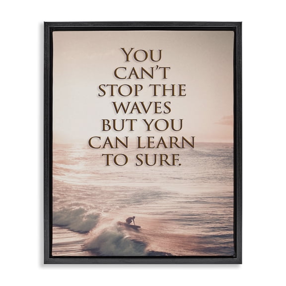 Stupell Industries Contemporary Motivational Learn to Surf Black Floating Frame Canvas Art, 17 x 21, by Steve Hunziker
