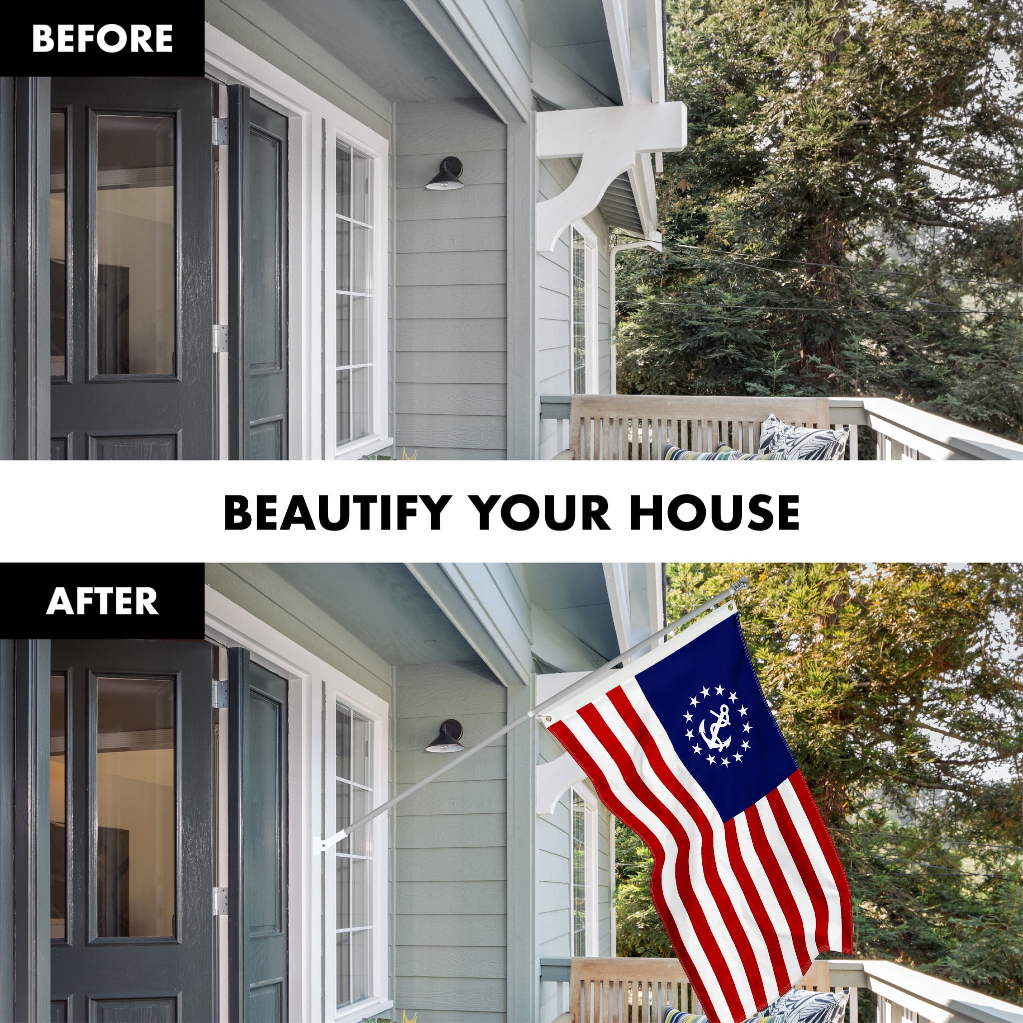 G128 Combo Pack: 6 Ft Tangle Free Aluminum Spinning Flagpole (Silver) & American USA Yacht Ensign Flag 3x5 Ft, ToughWeave Series Embroidered 300D Polyester | Pole with Flag Included