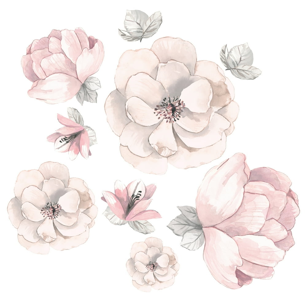 Lambs & Ivy Signature Botanical Baby Pink/Gray Watercolor Floral Wall