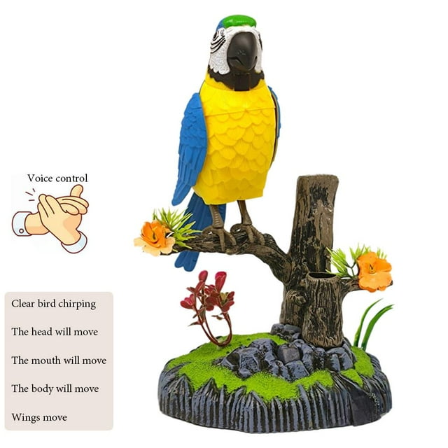 Realistic Electric Talking Parrot Toy, Voice Control Sensor Simulating Bird Desk Decor, Interactive Singing Animated Office Gift for Kids Adults