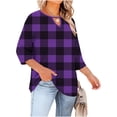thumbnail image 4 of Ounisa T-Shirts à Manches 3/4 pour Femmes Grande Taille, Col Ras du Cou, Découpes sur la Poitrine, Imprimé Intégral, Décontractés, Basiques, Superposition, pour le Printemps et l'Été, L-5TG, 4 of 7