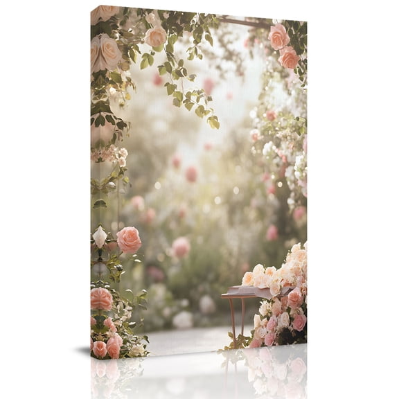 Canvas Wall Art, Pink Rose Spring Floral Framed Canvas Prints for Bathroom Hallway, Summer Roses Flowers Farmhouse Small Gallery Wrapped Wall Decor for Home Office, Gifts, 8"x10" Ship Next Day
