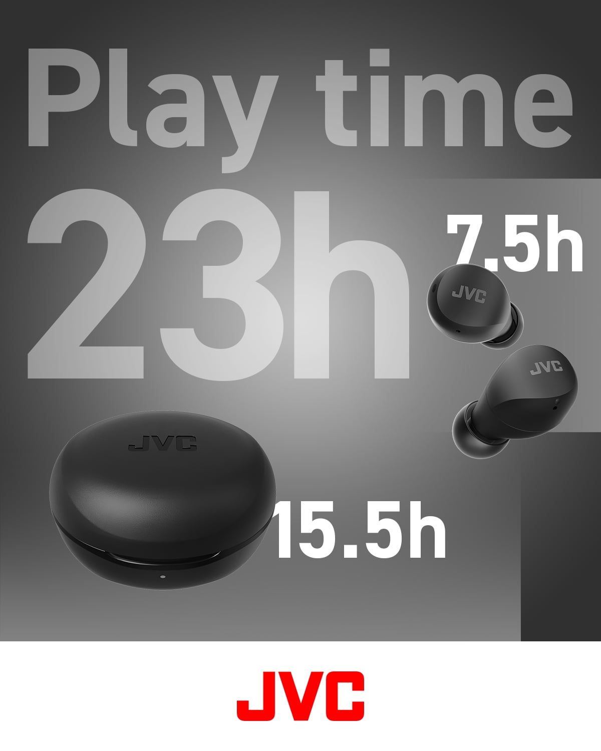JVC Compact and Lightweight Gumy Mini True Wireless Earbuds Headphones, Long Battery Life (up to 23 Hours), Sound with Neodymium Magnet Driver, Water Resistance (IPX4) - HAA6TB (Black)