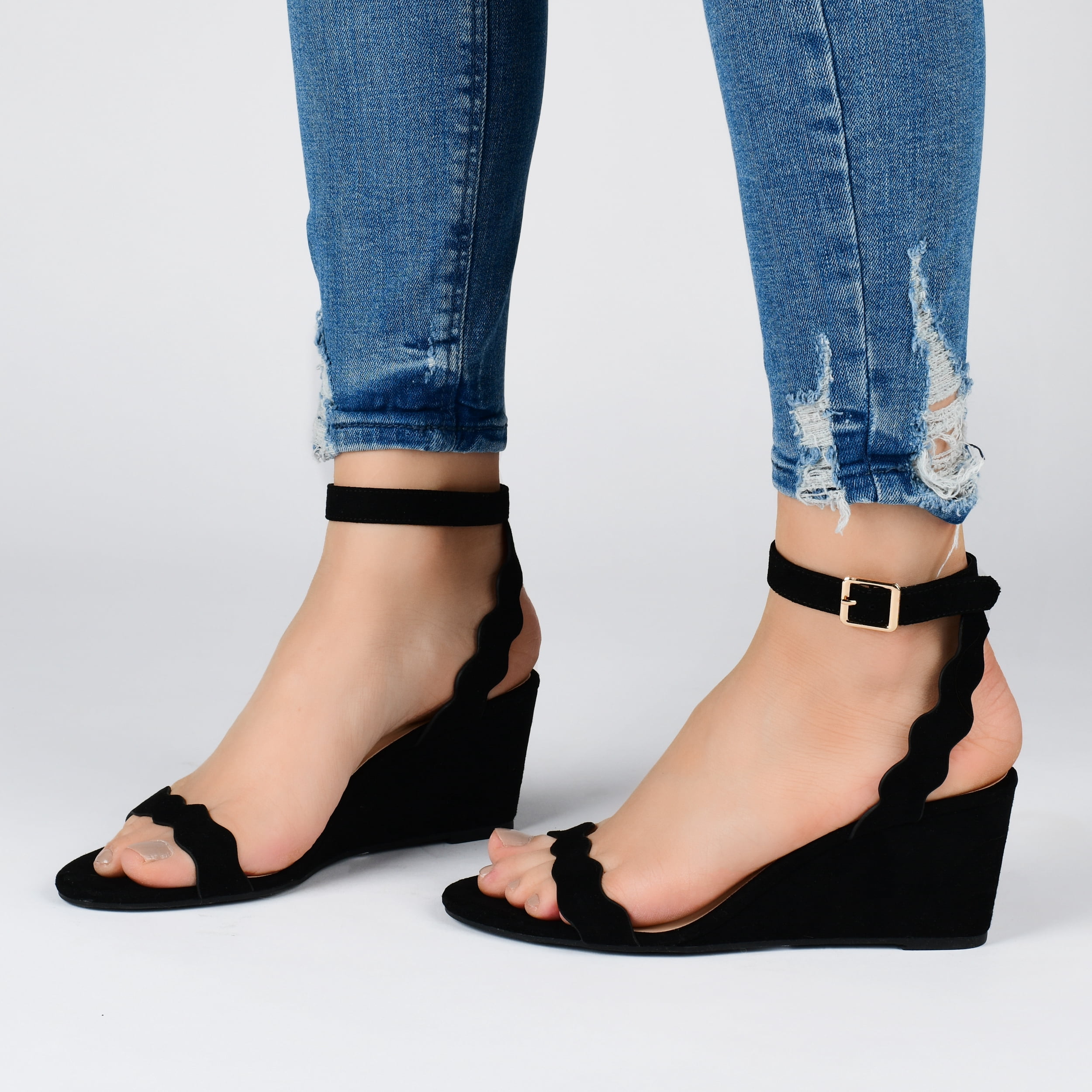 Journee Womens Loucia Buckle Ankle Strap Wedge Sandals
