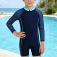 thumbnail image 3 of Conairie Girl Swimsuit One Piece Cute Solid Kids Long Sleeve Bathing Suit with Sun Protection Swimwear Dark Blue 7-8 Y, 3 of 3