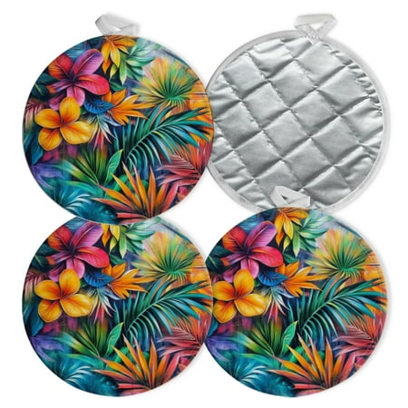 

4 PCS Pot Holders for Kitchen Potholders Sets with Hook for Oven Cooking Baking Tropical Multicolor Tropical Beach Plants