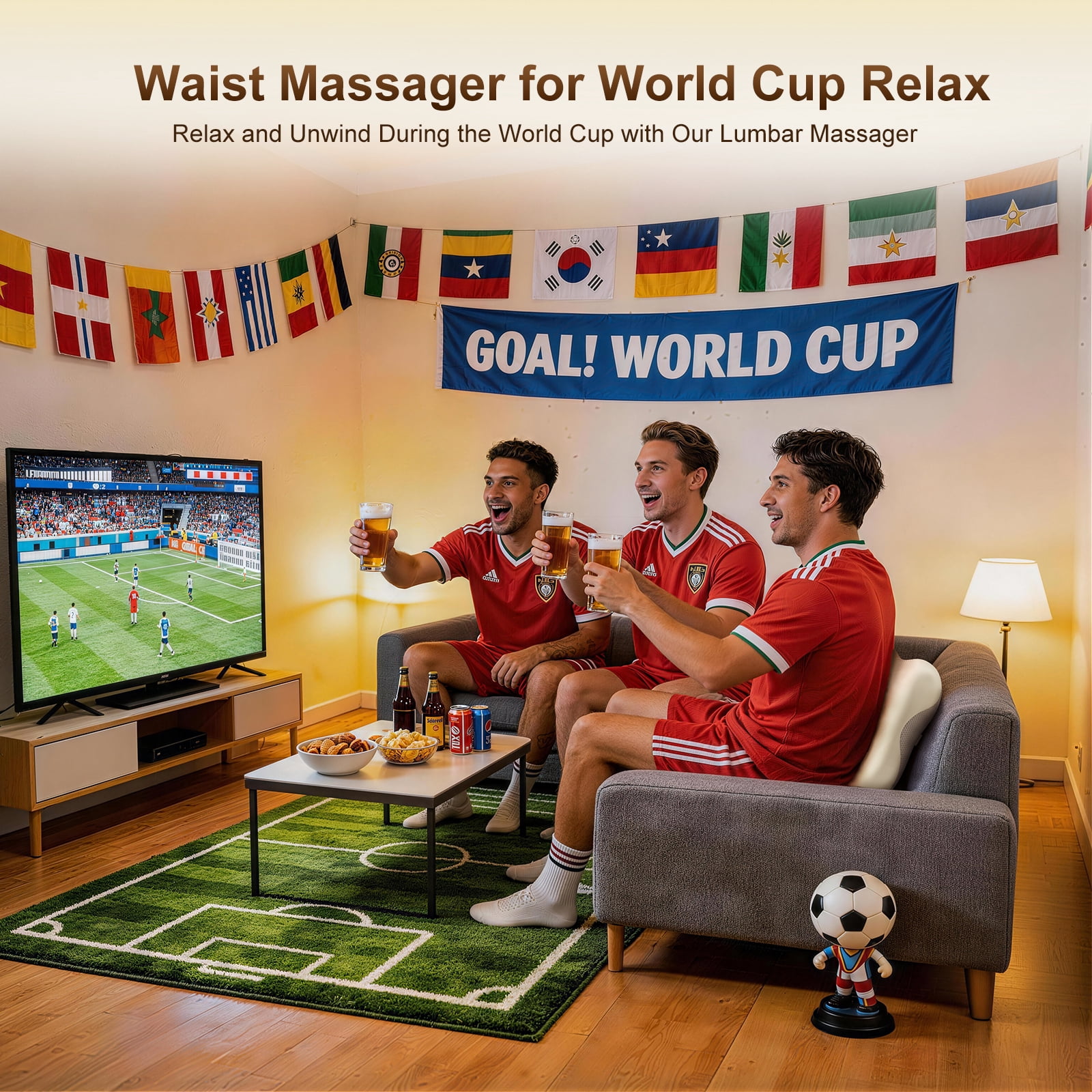 Arboleaf Cordless Shiatsu Back Massager with Heat, Game Day Relief for Soccer Fans – Deep Tissue Relief, Bluetooth App, Father's Day Gift