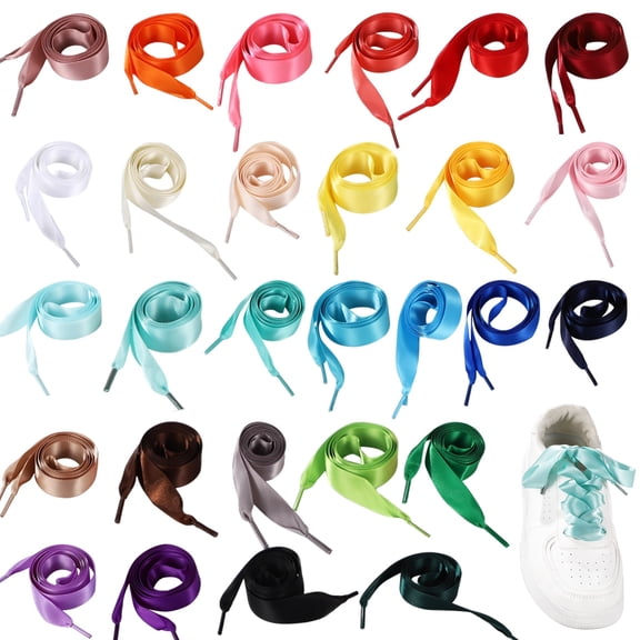 28 Pairs Ribbon Shoe Laces, 47.2" Satin Silk Ribbon Laces for Sneakers, Multi-colored Wide Flat Shoe Strings, Colorful Replacement Shoelaces for Ballet Flats, Casual Shoes, DIY Crafts