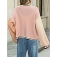 thumbnail image 6 of Women'S Color Block Open Front Cardigan Contrast Striped Chunky Cardigan Sweater Outerwear Coat Pink M, 6 of 9