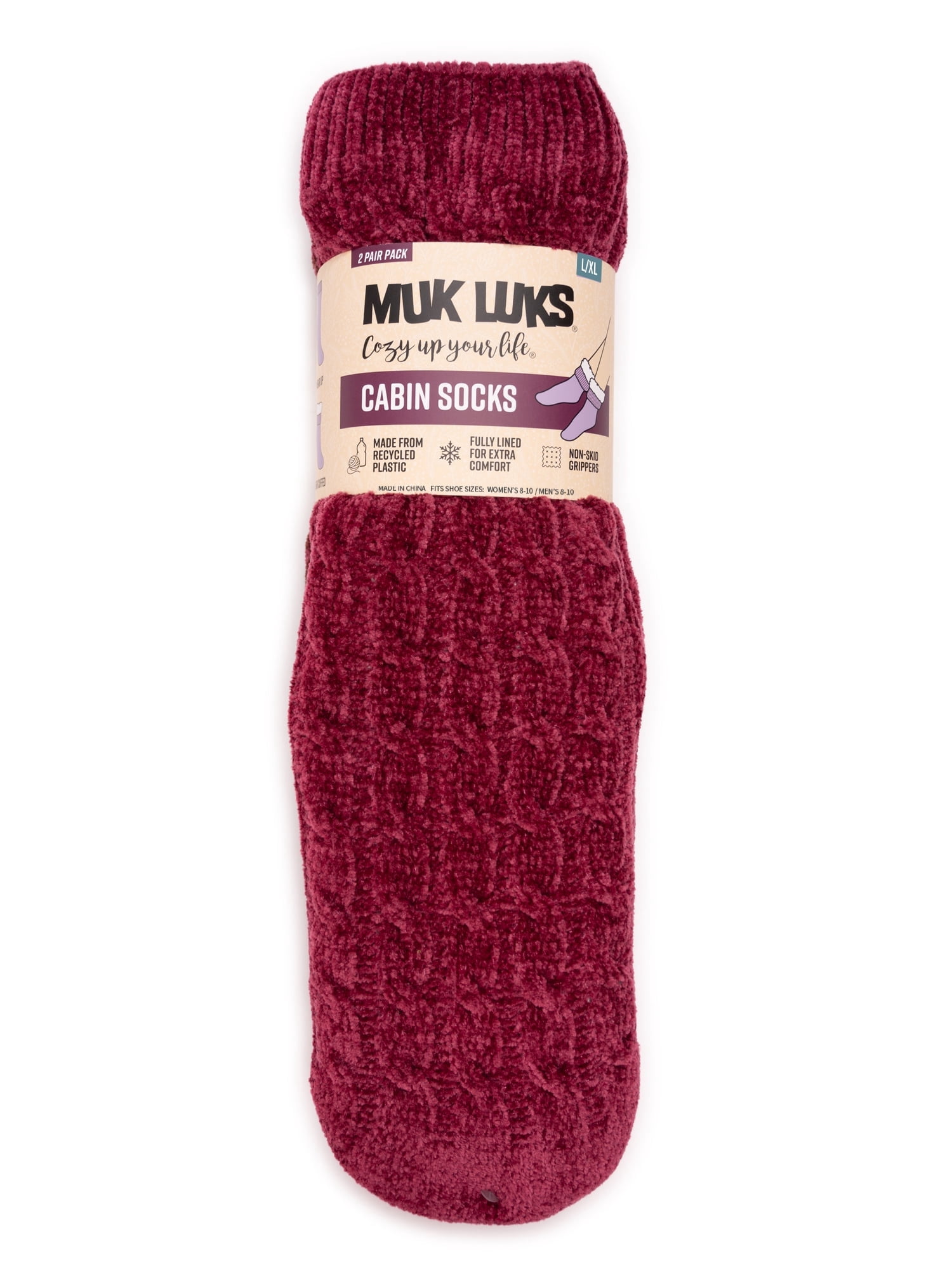 MUK LUKS Women's Tall Rib Cuff Cabin Socks, 2-Pack, S-XL