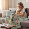 thumbnail image 4 of Colorful Flowers Square Throw Flannel Blanket Spring Vintage Watercolor Floral Leaves Green Super Soft Cozy Bed Blanket, Lightweight Plush Fuzzy Bed Throw for Bedroom Sofa Couch Living Room 40x50In,, 4 of 9