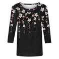 thumbnail image 4 of DPTALR Women's Three Quarter Sleeve Retro Round Neck Easter Printed Loose Tops Blouse, 4 of 4