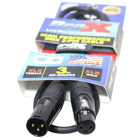ProX XC-DMX03 3 Ft. DMX Male 3-Pin to DMX Female 3-Pin High Performance Cable