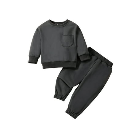 

aturustex Toddler Boys Fall Clothes Solid Color Long Sleeve Sweatshirt Tops and Elastic Casual Pants Outfits