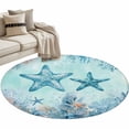 thumbnail image 2 of Summer Starfish Round Living Room Rugs 3.3 ft, Teal Orange Ocean Corals Coastal Marine Life Washable Area Rug with Non-Slip Sturdy Edge Binding Round Front Door Mat Floor Carpet for Entryway, 2 of 9