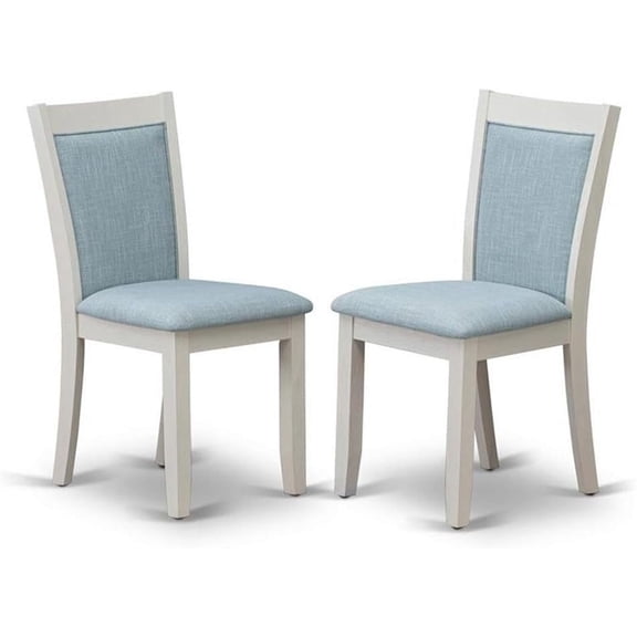Monza Parsons Dining Chairs - Baby Blue Linen Fabric Padded Chairs, Set of 2, Wirebrushed Linen White