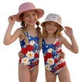 thumbnail image 3 of Swimsuit for Child Girls Size 7-8 One Piece Swimsuit Summer Patriotic American Flag Floral Print Swimsuits Swimming Sleeveless Beach Vacation Freedom Cute Bathing Suits Royal Blue 7-8 Years, 3 of 7