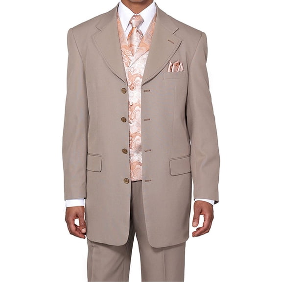 Single Breasted ,Double Vent, Fashion Suit With Vest, Tie & Hankie