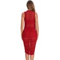 thumbnail image 2 of Vestido entallado de malla transparente para mujer, con cuello alto y fruncido Borgoña CH Borgoña CH Xishao ropa, 2 of 2