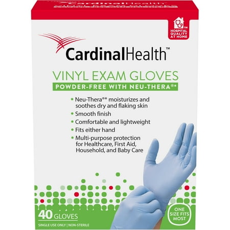 Cardinal Health Powder-Free with Neu-Thera Vinyl Exam Gloves, 40 count