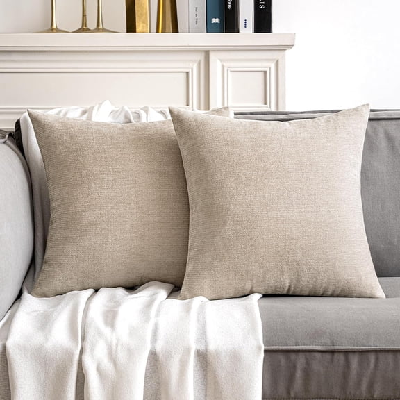 MIULEE Pack of 2 Beige Decorative Pillow Covers 18x18 Inch | Soft Chenille Couch Throw Pillows Farmhouse Cushion for Home Decor Sofa Bedroom Living Room